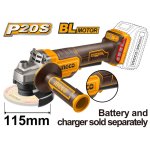 Ingco Cordless 20V Lithium-ion Angle Grinder Brushless With Safety Trigger 115MM CAGLI211156