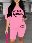 Queen Print Matching Two-piece Set Casual Short Sleeve T-Shirt & Biker Shorts Outfits Women's Clothing
