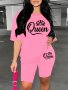 Queen Print Matching Two-piece Set Casual Short Sleeve T-shirt & Biker Shorts Outfits Women's Clothing