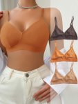 3PCS Solid Seamless Bra Comfy & Breathable Stretchy Triangle Bra Women's Lingerie & Underwear