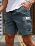 Men's Solid Cargo Shorts With Multi Pockets Casual Drawstring Shorts For Summer