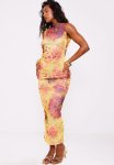 Abstract Leopard Print Mesh Maxi Dress - Lime
