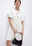 Tie-detail Puff-sleeved Dress - Cream