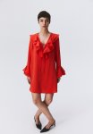 Flounce-trimmed Dress - Red