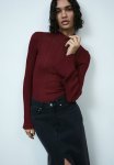 Rib-knit Turtleneck Top - Dark Red