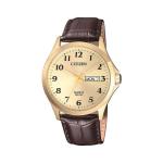 Gents Gold Day Date Leather Watch