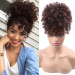 Entranced Styles Drawstring Ponytail With Bangs - Afro Puff Extensions For Women Short Curly Clip In Wrap Updo Hairpiece 2-33