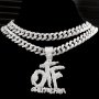 1PC Hip Hop The Family Otf Letter Pendant Necklaces For Men Women Miami Iced Out Bling Cuban Chain Necklace Punk Jewelry Gift Father's Day Gift