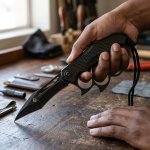 Folding Hunting Knife With Wood Inlay