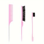 3PCS Diy Hair Styling Tools Set Including Rat Tail Comb Edge Brush Teasing Hair Brush Hairdressing Comb For Barber Salon Home Us