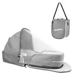 Szrunzhu Portable Bassinet For Baby Travel Lounger Foldable Baby Co-sleeping Bed With Mosquito Net + Cool Mat Carry Bag & Storag