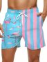 Men's Flamingo And Feather Print And Striped Board Shorts With Drawstring And Pockets Summer Fashion For Beach And Outdoors Leisurewear