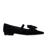 Velvet Flats With Detachable Bow -black