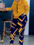Casual Two-piece Set Faith Print Long Sleeve T-Shirt & Geo Print Skinny Pants Outfits Women's Clothing