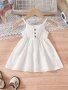 Elegant Baby Girl Solid Button Decorative Strap Tank Dress Summer Festival Party Gift