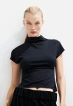 Turtleneck Jersey Top - Black