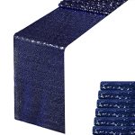 Navy Blue Sequin Table Runner 12" X 108" Pack Of 6 Sequin Table Cloth Runner Glitter Table Runner For Party Decor Glitter Party