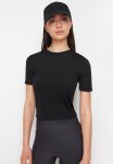 Extra Thin Fabric Crew Neck Knitted Sports Top blouse - Black