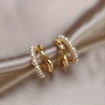 C Shape Faux Pearl Decor Stud Earrings Simple Elegant Style Ear Jewelry Trendy Female Gift