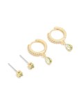Goldair Gold Plated Brass Peridot Cubic Zirconia August Birthstone Earrings 2 Pack