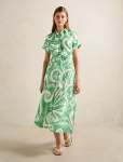 Hilary Belted Linen Midi Dress - 20 Green Collett