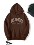 Letter Print Kangaroo Pocket Hoodie Casual Long Sleeve Drawstring Hoodies Sweatshirt Women's Clothing