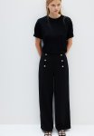 Button-front Twill Trousers - Black