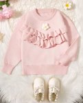 Pink Ruffle Trim Sweater With Floral Detail