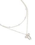 Silver Pearl & Diamante Bow Layered Necklace