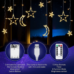 LED Moon And Star Curtain String Lights Battery Or Plug-in