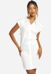 Sleeveless Poplin Shoulder Pad Dress - White