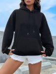Solid Color Hoodie Women's Long Sleeve Kangaroo Pocket Pullover Casual Athletic Sweatshirt For Fall winter Outdoor Wear