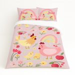 Farm Kids Duvet Set Girly Farm Chicken Rainbow Pink