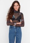 Limited Edition Standing Collar Fitted situated Tulle Blouse - Black