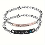 His Queen Her King Couples Bracelets Set Of 2 Elegant Zinc Alloy Link Chain With Synthetic Gemstones Crown Charm Bracelets Ideal