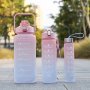 1PC/3PCS Motivational Water Bottles Large Capacity Gradient Color Plastic Straw Sports Fitness Water Cup Outdoor Portable Water Bottle Straw Cup Back To School Supplies