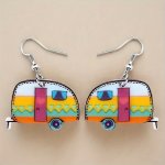 1PAIR Cute Cartoon Camping Car Dangle Earrings Boho Vacation Style Earrings Holiday Ear Ornaments