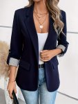 Single-breasted Label Neck Blazer Elegant Long Sleeve Blazer For Office & Work Women's Clothing