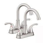 Brushed Nickel Bathroom Sink Faucet 4 Inch Faucet 2 Handle With Pop-up Drain Stopper And Supply Hoses Set Of 2