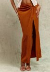 Rust Textured O-ring Front Maxi Skirt - Rust