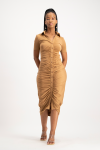 Bell A Short Sleeve Ruched Midi Dress - Toasted Coconut - S