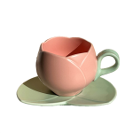 300ML Flower Shaped Tulip Cup Teacup Saucer Ceramic Drinking Cup A