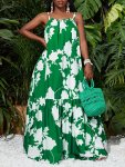 Floral Print Spaghetti Strap Dress Vacation Style Sleeveless Loose Maxi Slip Dress For Spring & Summer Women's Clothing
