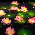 Artificial Lotus Flower LED String Lights - Battery Powered Plastic Indoor Decorative Night Lights For Garden Pond Fountain Chri