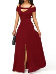 Cut Out Cold Shoulder Dress Elegant Split Short Sleeve Dress For Spring & Summer Women's Clothing