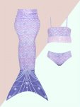 3PCS Girls' Mermaid Swimsuit Cami Top & Shorts & Mermaid Tail Set Perfect For Summer Beach