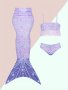 3pcs Girls' Mermaid Swimsuit Cami Top & Shorts & Mermaid Tail Set Perfect For Summer Beach