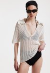 Rib-knit Collared Top - White