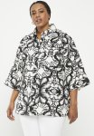 Plus Oversized Linen Shirt - Wallpaper Print