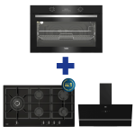 90CM Gas On Glass Hob - MACM90BG + 90CM Inclined Hood - BCH900B + 90CM Twin Fan Oven - BBWMT12300XS